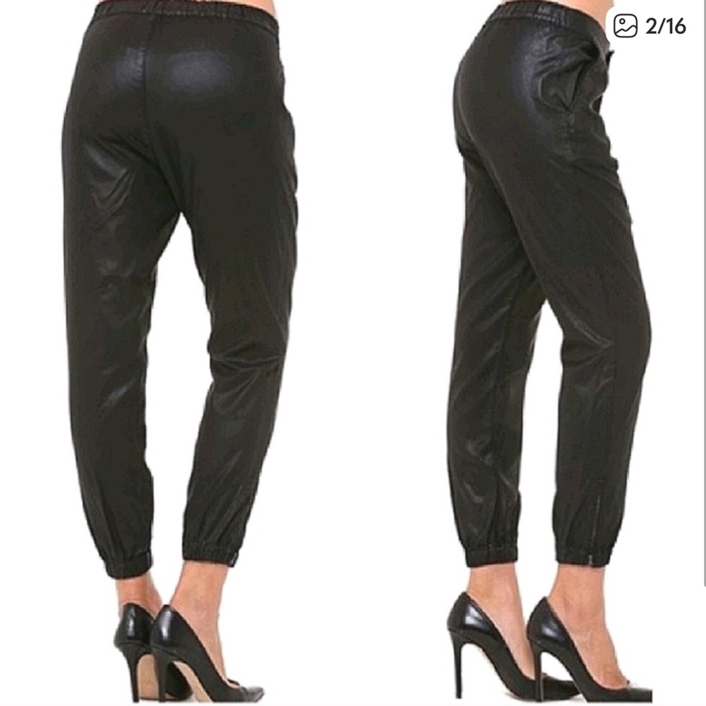 NWOT AG Brand Black Pleather Leather Coated Joggers Pants Casual Dressy Pants XS